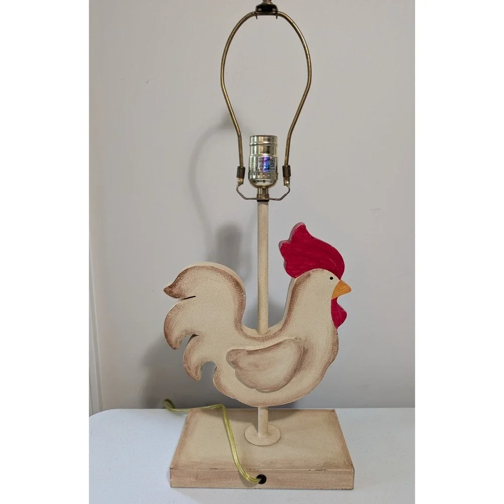 Vintage Country Rooster Wood Table Lamp Crackle Finish Farmhouse Decor